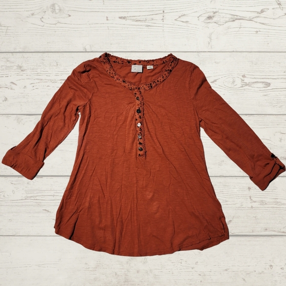 Anthropologie Terracotta Henley Top - Picture 2 of 9